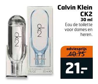 Aanbiedingen Calvin klein ck2 - Calvin Klein - Geldig van 31/10/2017 tot 12/11/2017 bij Trekpleister