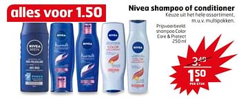 Aanbiedingen Shampoo color care + protect - Nivea - Geldig van 31/10/2017 tot 12/11/2017 bij Trekpleister