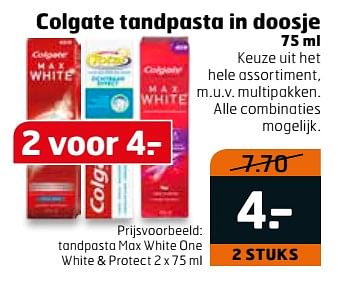 Aanbiedingen Tandpasta max white one white + protect - Colgate - Geldig van 31/10/2017 tot 12/11/2017 bij Trekpleister