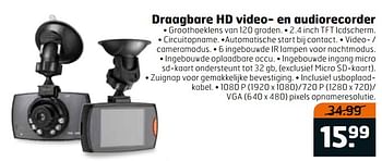 Aanbiedingen Draagbare hd video- en audiorecorder - Huismerk - Trekpleister - Geldig van 31/10/2017 tot 12/11/2017 bij Trekpleister
