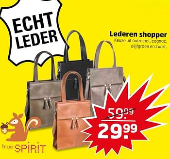 Aanbiedingen Lederen shopper - True Spirit - Geldig van 31/10/2017 tot 12/11/2017 bij Trekpleister