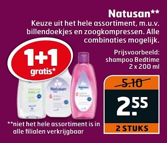 Aanbiedingen Shampoo bedtime - Natusan - Geldig van 31/10/2017 tot 12/11/2017 bij Trekpleister