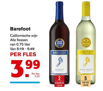 Aanbiedingen Barefoot - Witte wijnen - Geldig van 01/11/2017 tot 07/11/2017 bij Hoogvliet