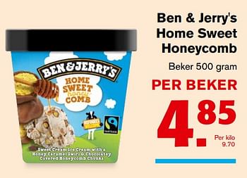 Aanbiedingen Ben + jerry`s home sweet honeycomb - Ben&amp;Jerry's - Geldig van 01/11/2017 tot 07/11/2017 bij Hoogvliet