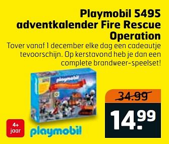 Aanbiedingen Playmobil 5495 adventkalender fire rescue operation - Playmobil - Geldig van 31/10/2017 tot 12/11/2017 bij Trekpleister