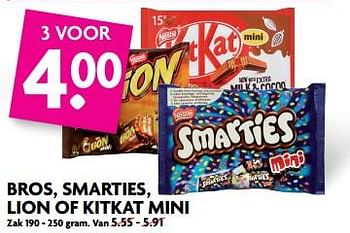 Aanbiedingen Bros, smarties, lion of kitkat mini - Huismerk - Deka Markt - Geldig van 29/10/2017 tot 04/11/2017 bij Deka Markt