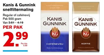 Aanbiedingen Kanis + gunnink snelfiltermaling - Kanis Gunnink - Geldig van 01/11/2017 tot 07/11/2017 bij Hoogvliet