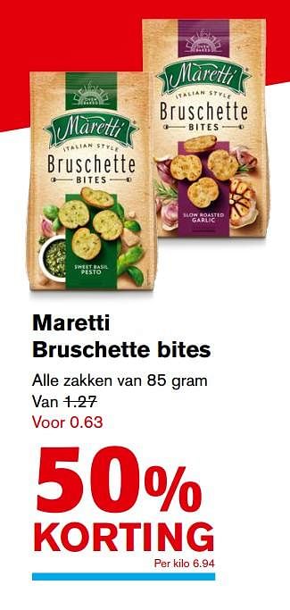 Aanbiedingen Maretti bruschette bites - Maretti - Geldig van 01/11/2017 tot 07/11/2017 bij Hoogvliet