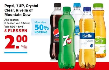 Aanbiedingen Pepsi, 7up, crystal clear, rivella of mountain dew - Huismerk - Hoogvliet - Geldig van 01/11/2017 tot 07/11/2017 bij Hoogvliet
