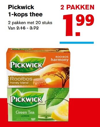Aanbiedingen Pickwick 1-kops thee - Pickwick - Geldig van 01/11/2017 tot 07/11/2017 bij Hoogvliet
