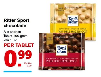 Aanbiedingen Ritter sport chocolade - Ritter Sport - Geldig van 01/11/2017 tot 07/11/2017 bij Hoogvliet