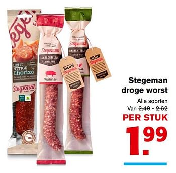 Aanbiedingen Stegeman droge worst - Stegeman - Geldig van 01/11/2017 tot 07/11/2017 bij Hoogvliet