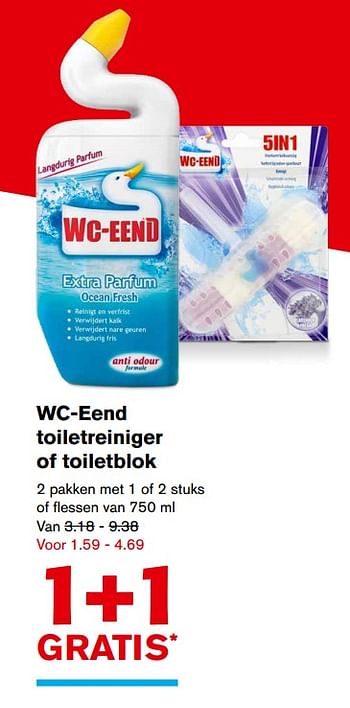 Aanbiedingen Wc-eend toiletreiniger of toiletblok - WC Eend - Geldig van 01/11/2017 tot 07/11/2017 bij Hoogvliet