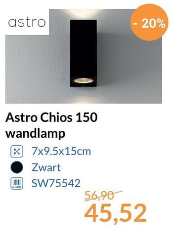 Aanbiedingen Astro chios 150 wandlamp - Astro - Geldig van 01/11/2017 tot 30/11/2017 bij Sanitairwinkel