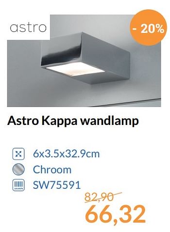 Aanbiedingen Astro kappa wandlamp - Astro - Geldig van 01/11/2017 tot 30/11/2017 bij Sanitairwinkel