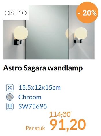 Aanbiedingen Astro sagara wandlamp - Astro - Geldig van 01/11/2017 tot 30/11/2017 bij Sanitairwinkel