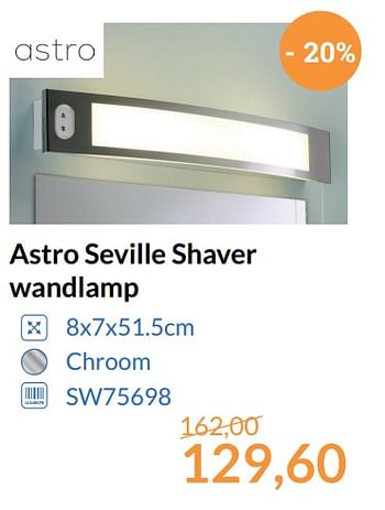 Aanbiedingen Astro seville shaver wandlamp - Astro - Geldig van 01/11/2017 tot 30/11/2017 bij Sanitairwinkel