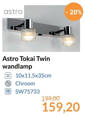 Aanbiedingen Astro tokai twin wandlamp - Astro - Geldig van 01/11/2017 tot 30/11/2017 bij Sanitairwinkel