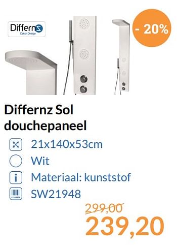 Aanbiedingen Differnz sol douchepaneel - Differnz - Geldig van 01/11/2017 tot 30/11/2017 bij Sanitairwinkel