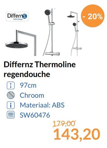 Aanbiedingen Differnz thermoline regendouche - Differnz - Geldig van 01/11/2017 tot 30/11/2017 bij Sanitairwinkel
