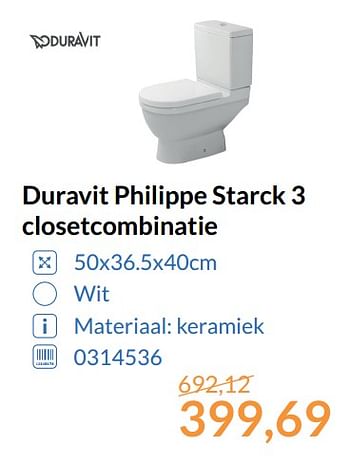 Aanbiedingen Duravit philippe starck 3 closetcombinatie - Duravit - Geldig van 01/11/2017 tot 30/11/2017 bij Sanitairwinkel