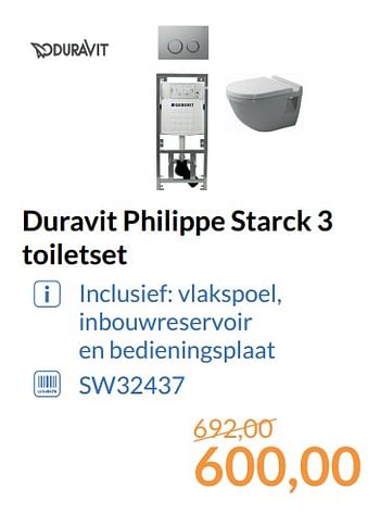 Aanbiedingen Duravit philippe starck 3 toiletset - Duravit - Geldig van 01/11/2017 tot 30/11/2017 bij Sanitairwinkel