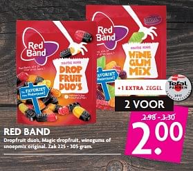 Aanbiedingen Red band dropfruit duo`s, magic dropfruit, winegums of snoepmix original - Red band - Geldig van 29/10/2017 tot 04/11/2017 bij Deka Markt