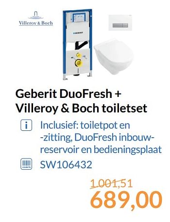 Aanbiedingen Geberit duofresh + villeroy + boch toiletset - Villeroy &amp; boch - Geldig van 01/11/2017 tot 30/11/2017 bij Sanitairwinkel
