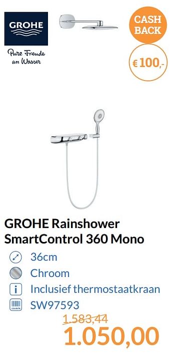 Aanbiedingen Grohe rainshower smartcontrol 360 mono - Grohe - Geldig van 01/11/2017 tot 30/11/2017 bij Sanitairwinkel