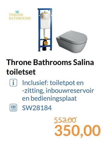Aanbiedingen Throne bathrooms salina toiletset - Throne Bathrooms - Geldig van 01/11/2017 tot 30/11/2017 bij Sanitairwinkel