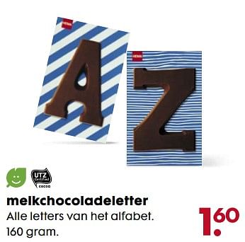 Aanbiedingen Melkchocoladeletter alle letters van het alfabet - Huismerk - Hema - Geldig van 06/11/2017 tot 05/12/2017 bij Hema