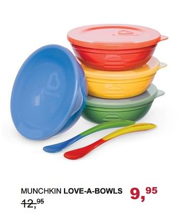 Aanbiedingen Munchkin love-a-bowls - Munchkin - Geldig van 29/10/2017 tot 18/11/2017 bij Baby & Tiener Megastore