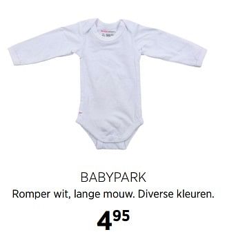 Aanbiedingen Babypark romper wit, lange mouw. diverse kleuren - Huismerk - Babypark - Geldig van 27/10/2017 tot 20/11/2017 bij Babypark