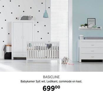 Aanbiedingen Basicline babykamer sylt wit. ledikant, commode en kast - Basicline - Geldig van 27/10/2017 tot 20/11/2017 bij Babypark