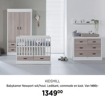 Aanbiedingen Kidsmill babykamer newport wit-hout. ledikant, commode en kast - Kidsmill - Geldig van 27/10/2017 tot 20/11/2017 bij Babypark