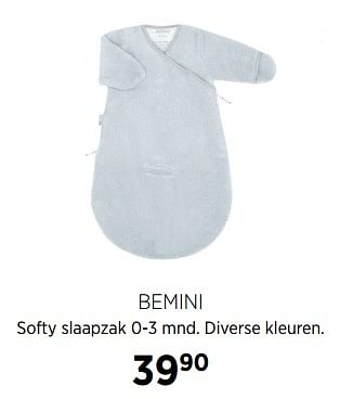 Aanbiedingen Bemini softy slaapzak 0-3 mnd. diverse kleuren - Bemini - Geldig van 27/10/2017 tot 20/11/2017 bij Babypark