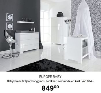 Aanbiedingen Europe baby babykamer briljant hoogglans. ledikant, commode en kast - Europe baby - Geldig van 27/10/2017 tot 20/11/2017 bij Babypark