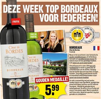 Aanbiedingen Bordeaux chai de bordes frankrijk - Rode wijnen - Geldig van 29/10/2017 tot 04/11/2017 bij Dirk III