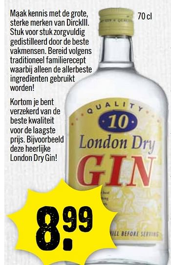 Aanbiedingen London dry gin - London Dry - Geldig van 29/10/2017 tot 04/11/2017 bij Dirk III