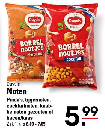 Aanbiedingen Duyvis noten pinda`s, tijgernoten, cocktailnoten, knabbelnoten gezouten of bacon-kaas - Duyvis - Geldig van 26/10/2017 tot 13/11/2017 bij Sligro