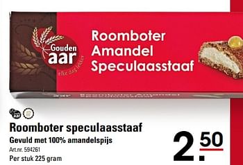 Aanbiedingen Roomboter speculaasstaaf gevuld met 100% amandelspijs - Gouden Aar - Geldig van 26/10/2017 tot 13/11/2017 bij Sligro