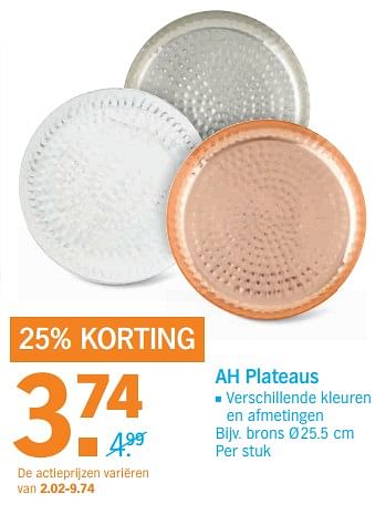 Aanbiedingen Ah plateaus - Huismerk - Albert Heijn - Geldig van 30/10/2017 tot 05/11/2017 bij Albert Heijn