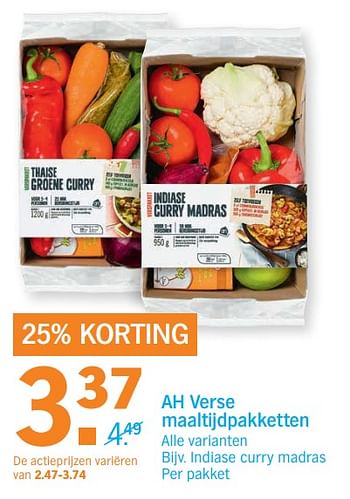 Aanbiedingen Ah verse maaltijdpakketten - Huismerk - Albert Heijn - Geldig van 30/10/2017 tot 05/11/2017 bij Albert Heijn