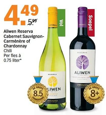Aanbiedingen Aliwen reserva cabernet sauvignoncarménère of chardonnay chili - Witte wijnen - Geldig van 30/10/2017 tot 05/11/2017 bij Albert Heijn