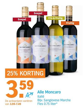 Aanbiedingen Alle moncaro italië - Rode wijnen - Geldig van 30/10/2017 tot 05/11/2017 bij Albert Heijn