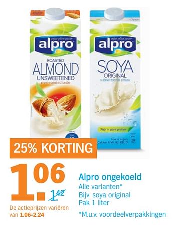 Aanbiedingen Alpro ongekoeld - Alpro Soya - Geldig van 30/10/2017 tot 05/11/2017 bij Albert Heijn