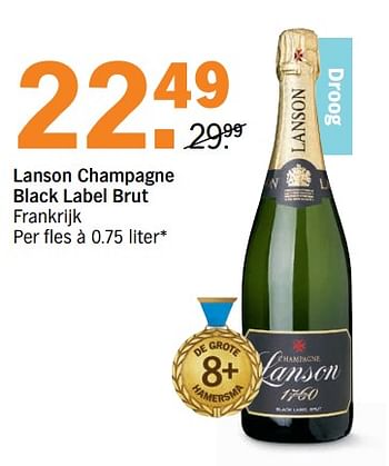 Aanbiedingen Lanson champagne black label brut frankrijk - Champagne - Geldig van 30/10/2017 tot 05/11/2017 bij Albert Heijn
