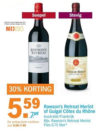Aanbiedingen Rawson`s retreat merlot of guigal côtes du rhône australië-frankrijk - Rode wijnen - Geldig van 30/10/2017 tot 05/11/2017 bij Albert Heijn