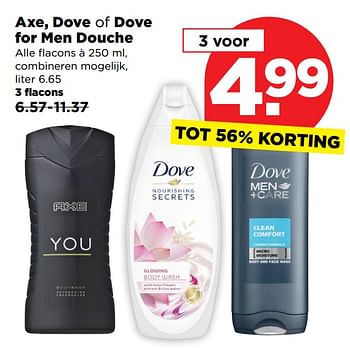 Aanbiedingen Axe, dove of dove for men douche - Huismerk - Plus - Geldig van 29/10/2017 tot 04/11/2017 bij Plus
