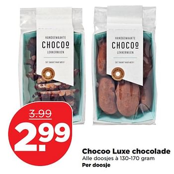Aanbiedingen Chocoo luxe chocolade - Huismerk - Plus - Geldig van 29/10/2017 tot 04/11/2017 bij Plus